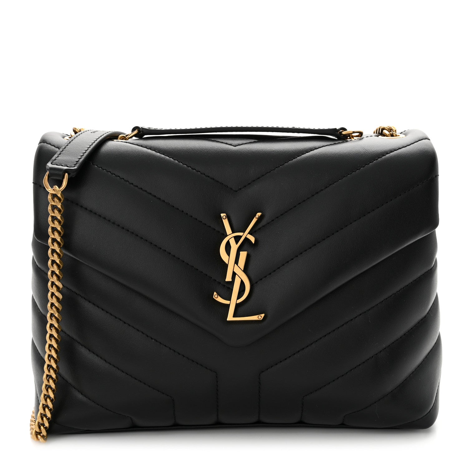 Saint Laurent Calfskin Y Quilted Monogram Small Loulou Chain Satchel Black 1 of 10