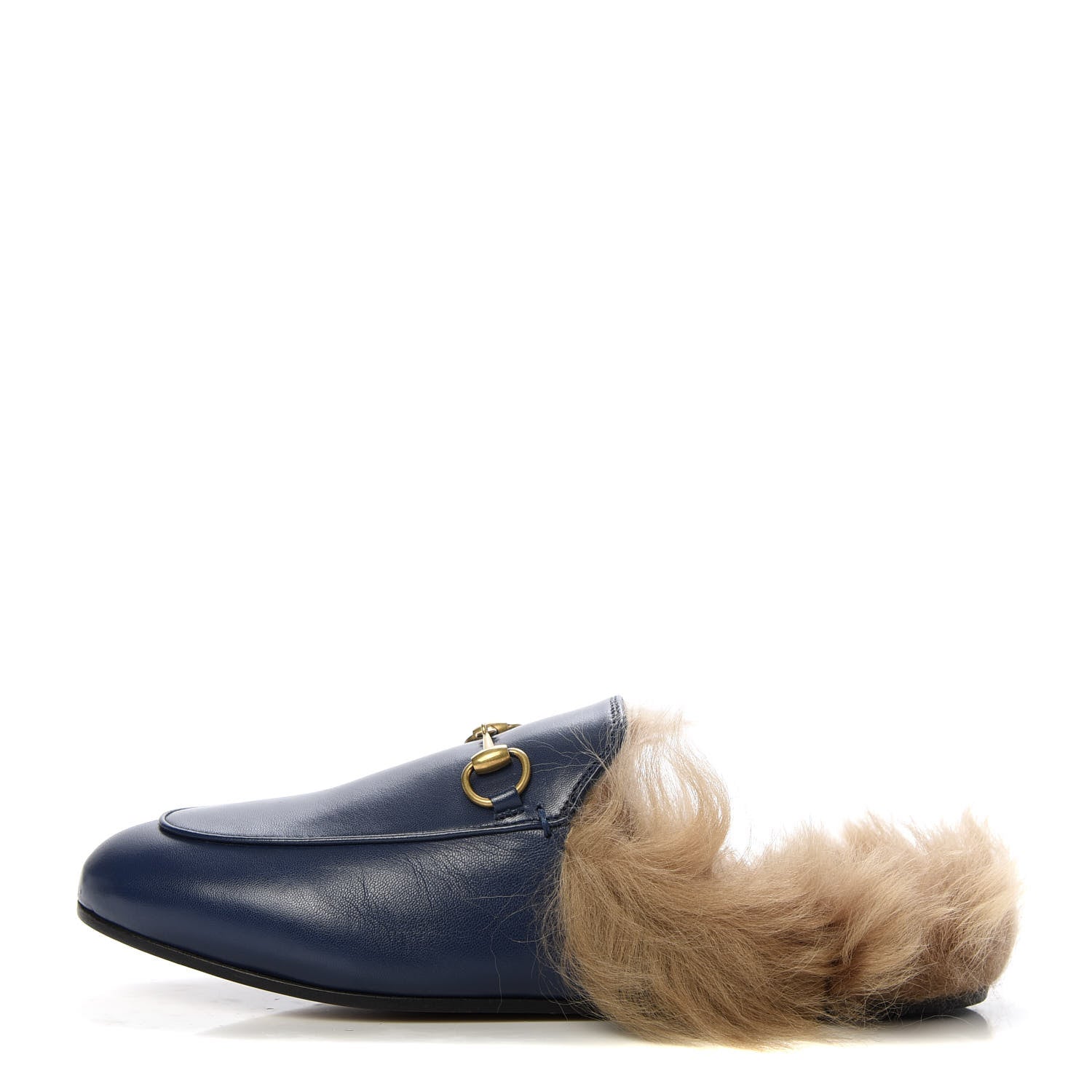 Gucci Malaga Kid Fur Womens Princetown Slippers 38 Blue Agata 1 of 9