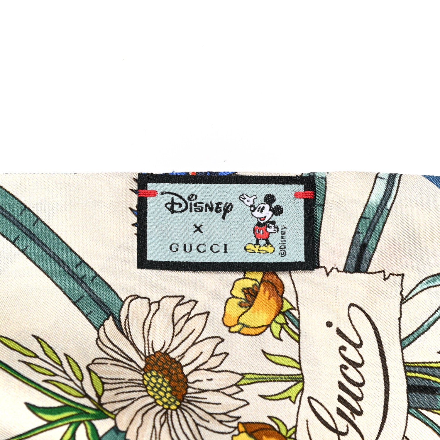 Gucci X DISNEY Silk Twill Mickey Lac Neck Bow Scarf Ivory Blue 3 of 4