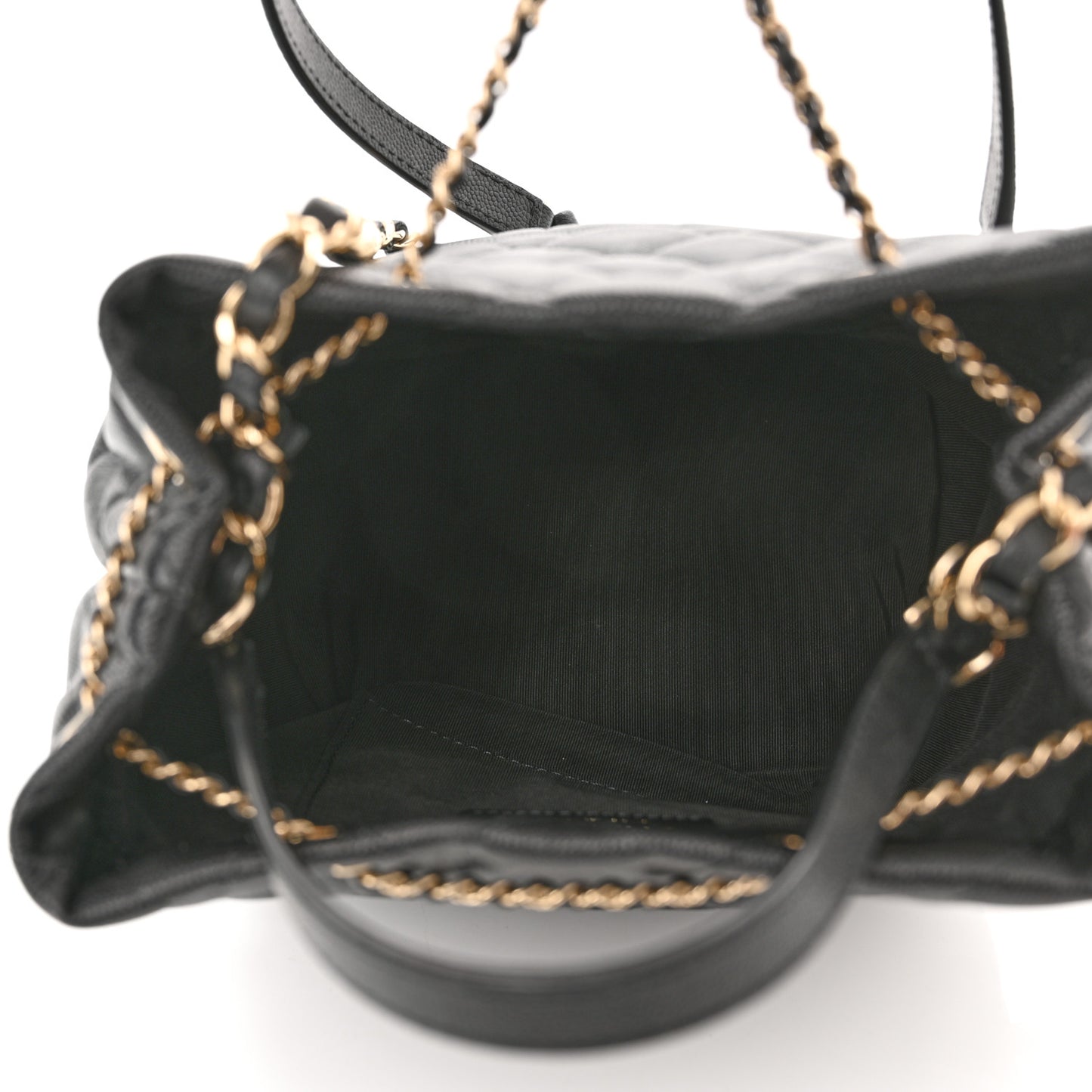 Caviar Quilted Rolled Up Bucket Drawstring Bag Black