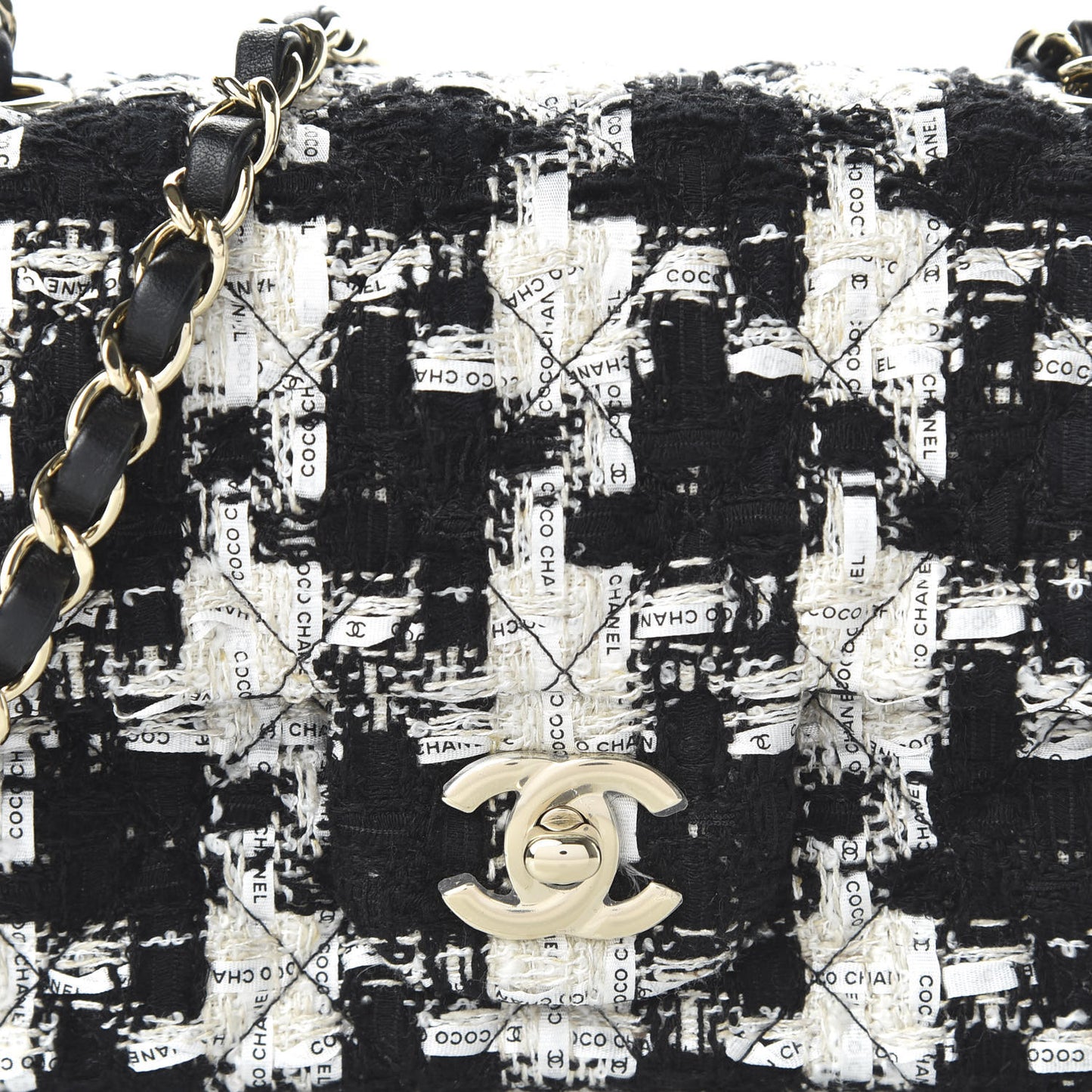 Tweed Quilted Mini Rectangular Flap Black Ecru White