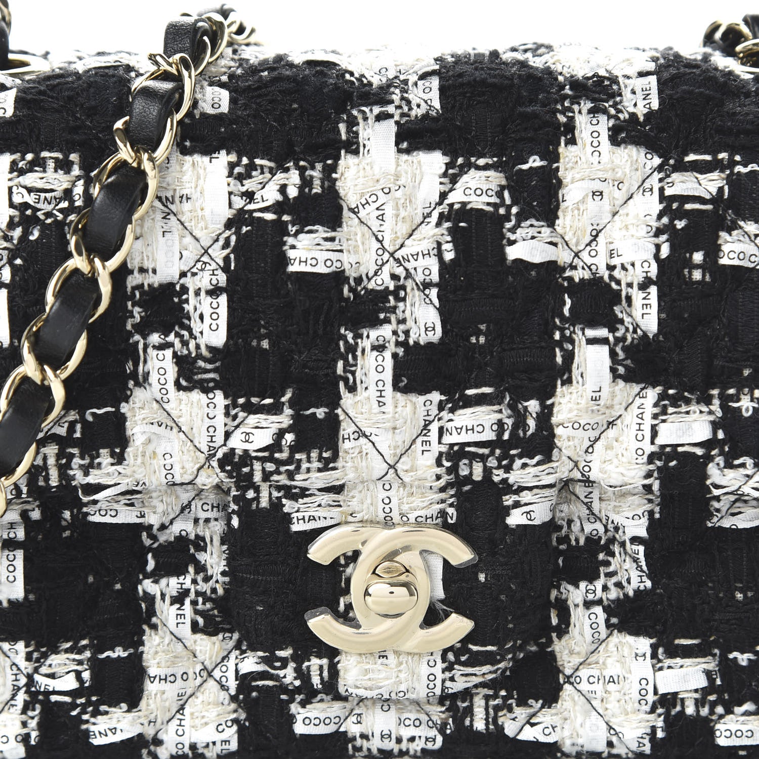 Chanel Tweed Quilted Mini Rectangular Flap Black Ecru White 10 of 11