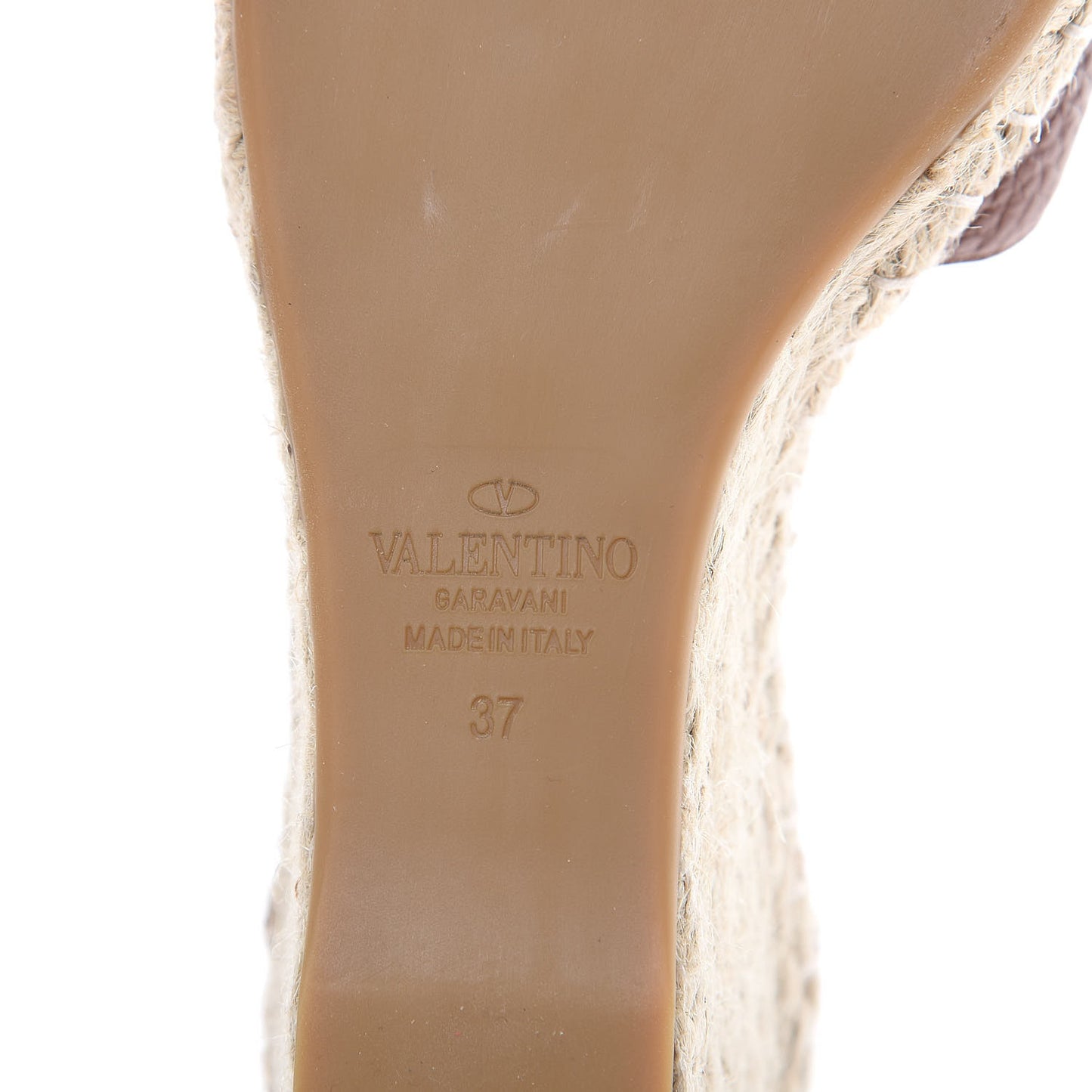 Grained Calfskin Rockstud Ankle Wrap Espadrille 15/85mm Wedges 37 Cuoio
