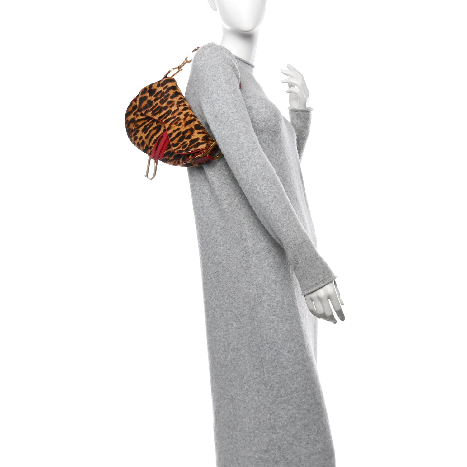 Christian Dior Pony Hair Leopard Saddle Bag Red 2 of 10