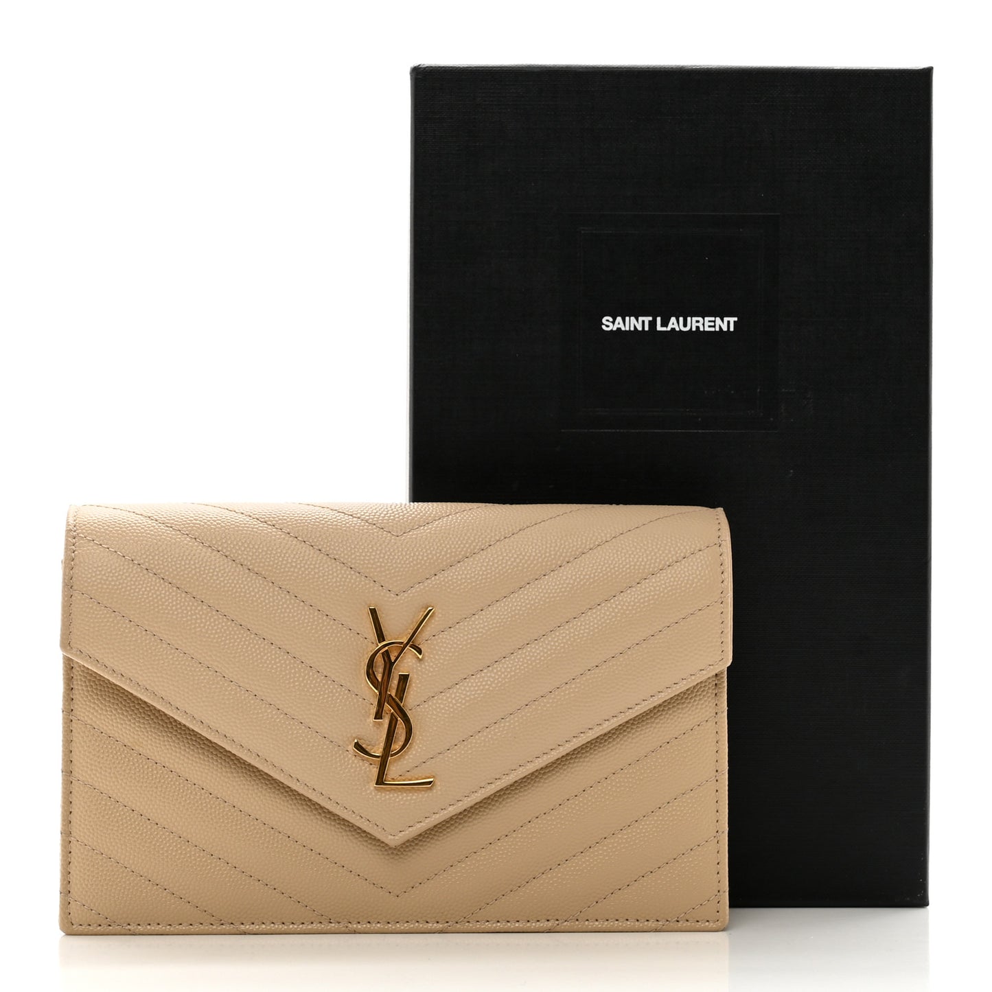Grain De Poudre Matelasse Chevron Monogram Envelope Chain Wallet Nude Powder