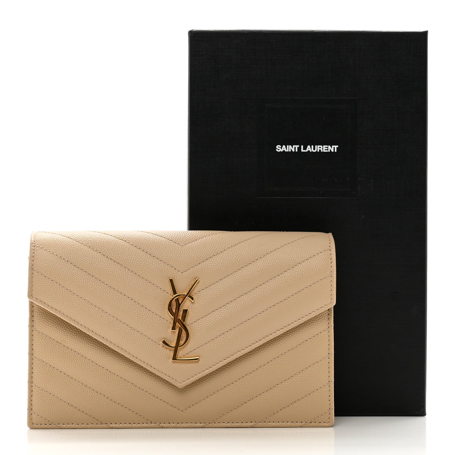 Saint Laurent Grain De Poudre Matelasse Chevron Monogram Envelope Chain Wallet Nude Powder 12 of 12