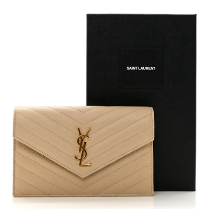 Saint Laurent Grain De Poudre Matelasse Chevron Monogram Envelope Chain Wallet Nude Powder 12 of 12