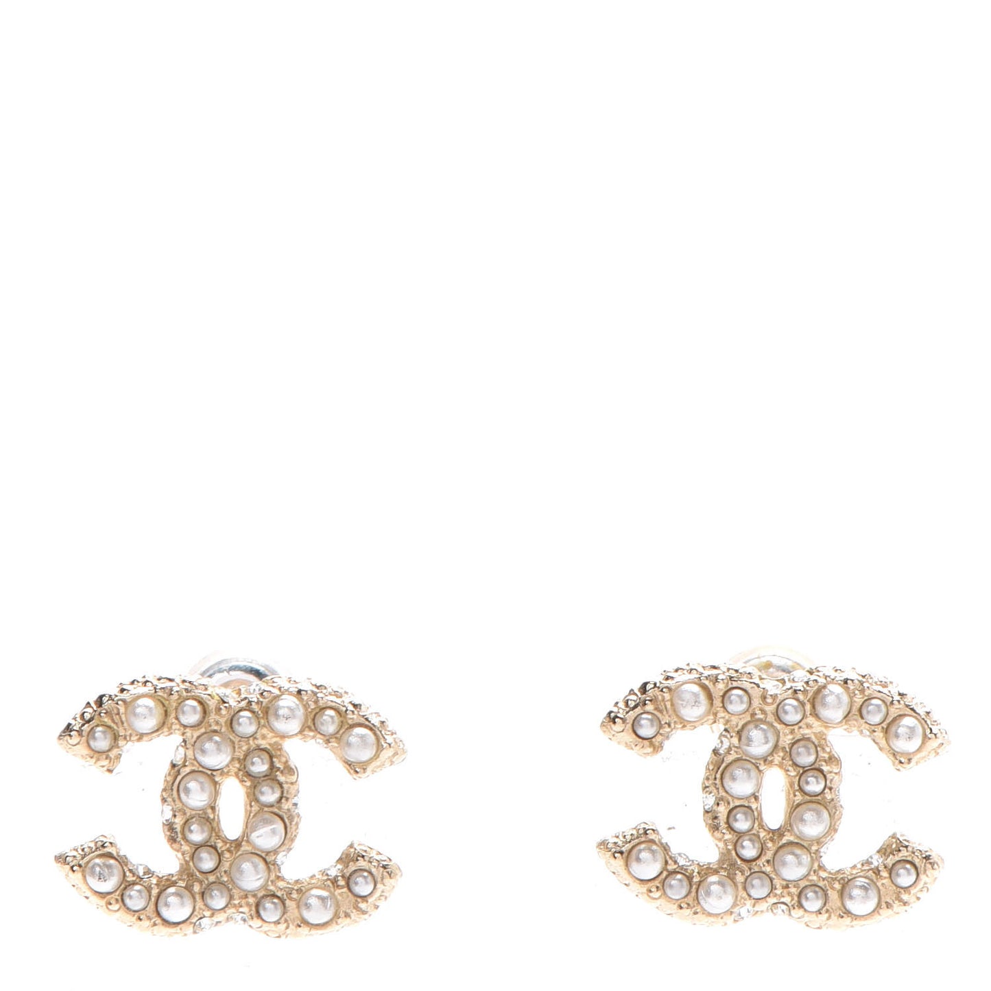 Metal Pearl CC Earrings Gold