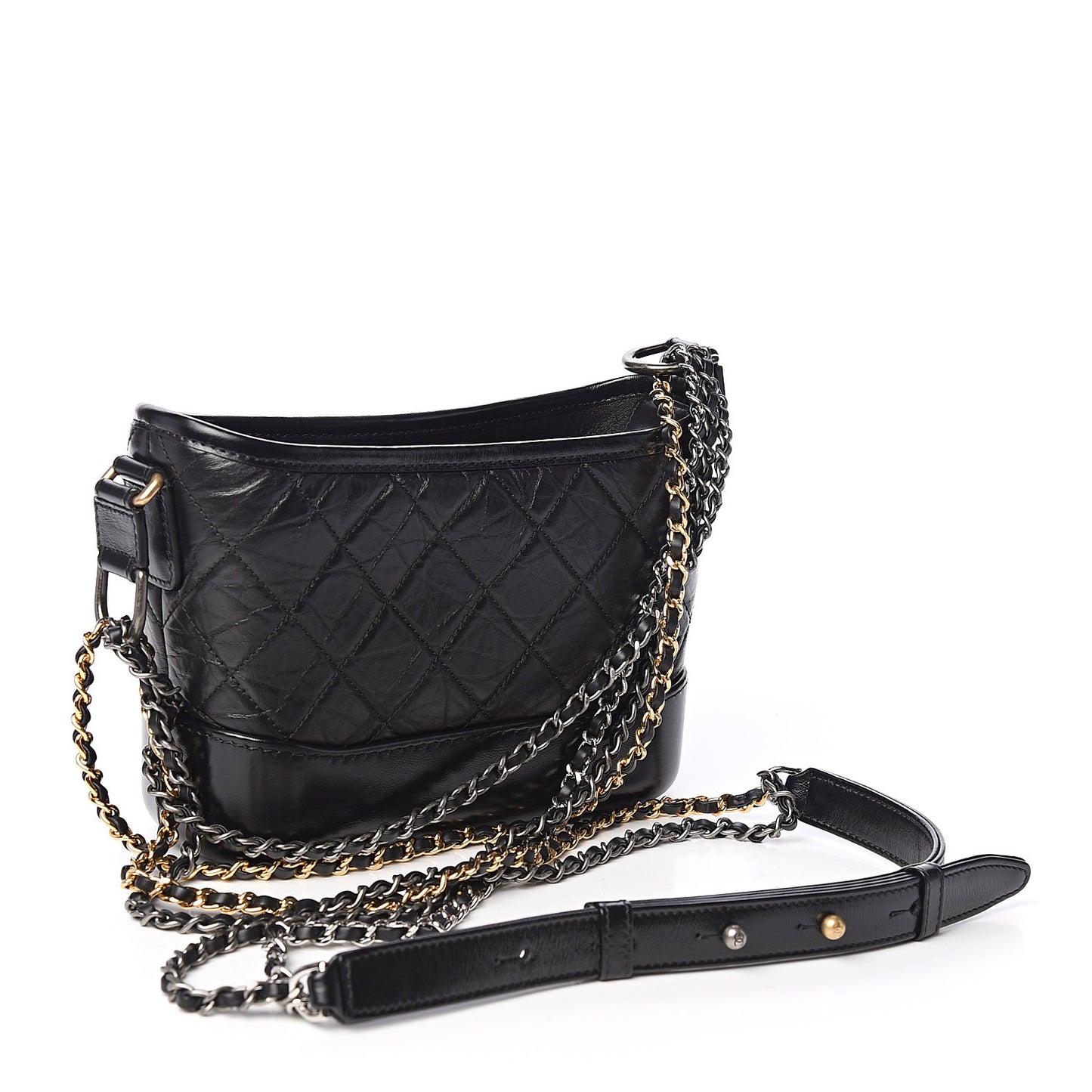 Aged Calfskin Quilted Small Gabrielle Hobo Black