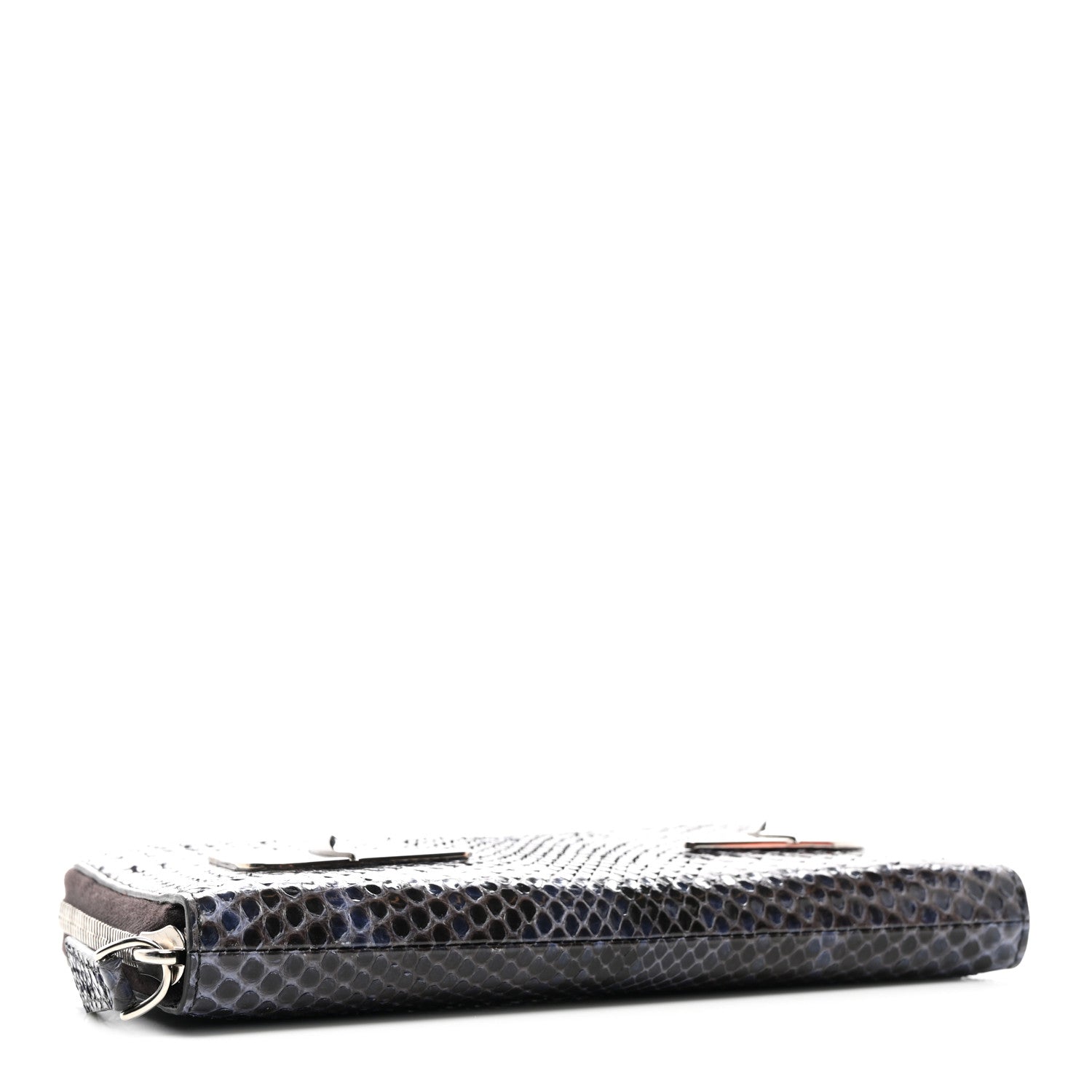 Fendi Snakeskin Metal Monster Eyes Zip Around Wallet Navy 4 of 12