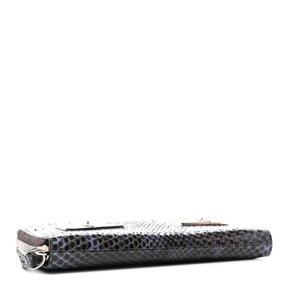 Fendi Snakeskin Metal Monster Eyes Zip Around Wallet Navy 4 of 12