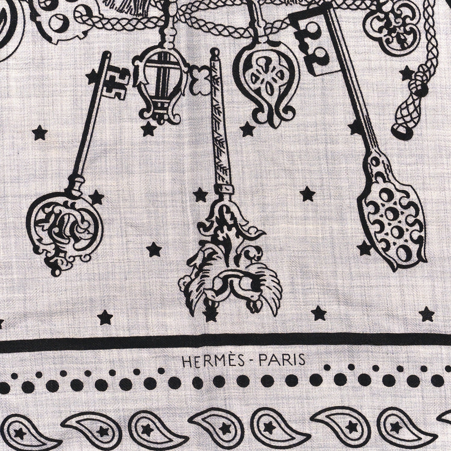 Hermes Cashmere Silk Les Cles Bandana Shawl 140 Gris Chine Black 2 of 3