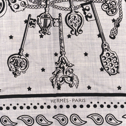 Hermes Cashmere Silk Les Cles Bandana Shawl 140 Gris Chine Black 2 of 3