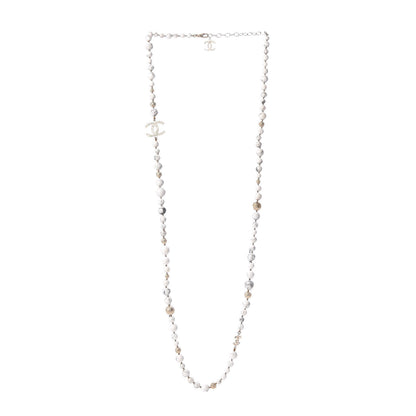 Chanel Marble Beaded CC Long Necklace Gold White 3 of 5