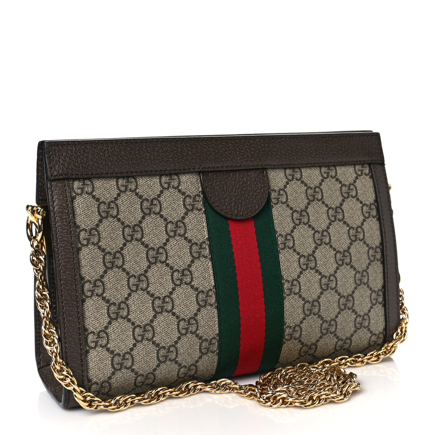 GG Supreme Monogram Web Small Ophidia Chain Shoulder Bag Brown