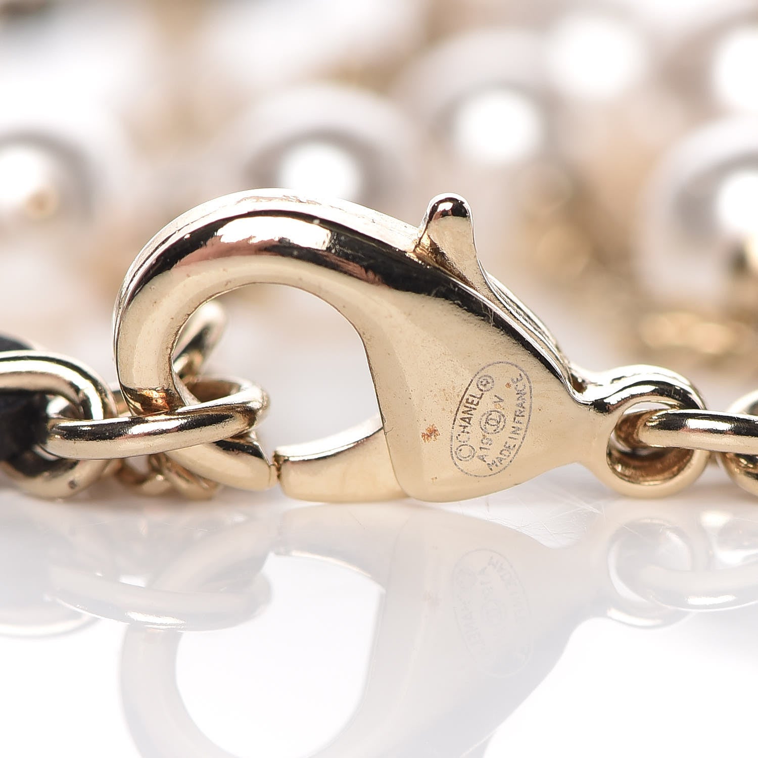 Chanel Lambskin Pearl Crystal Chain CC Bracelet Black Gold 4 of 5