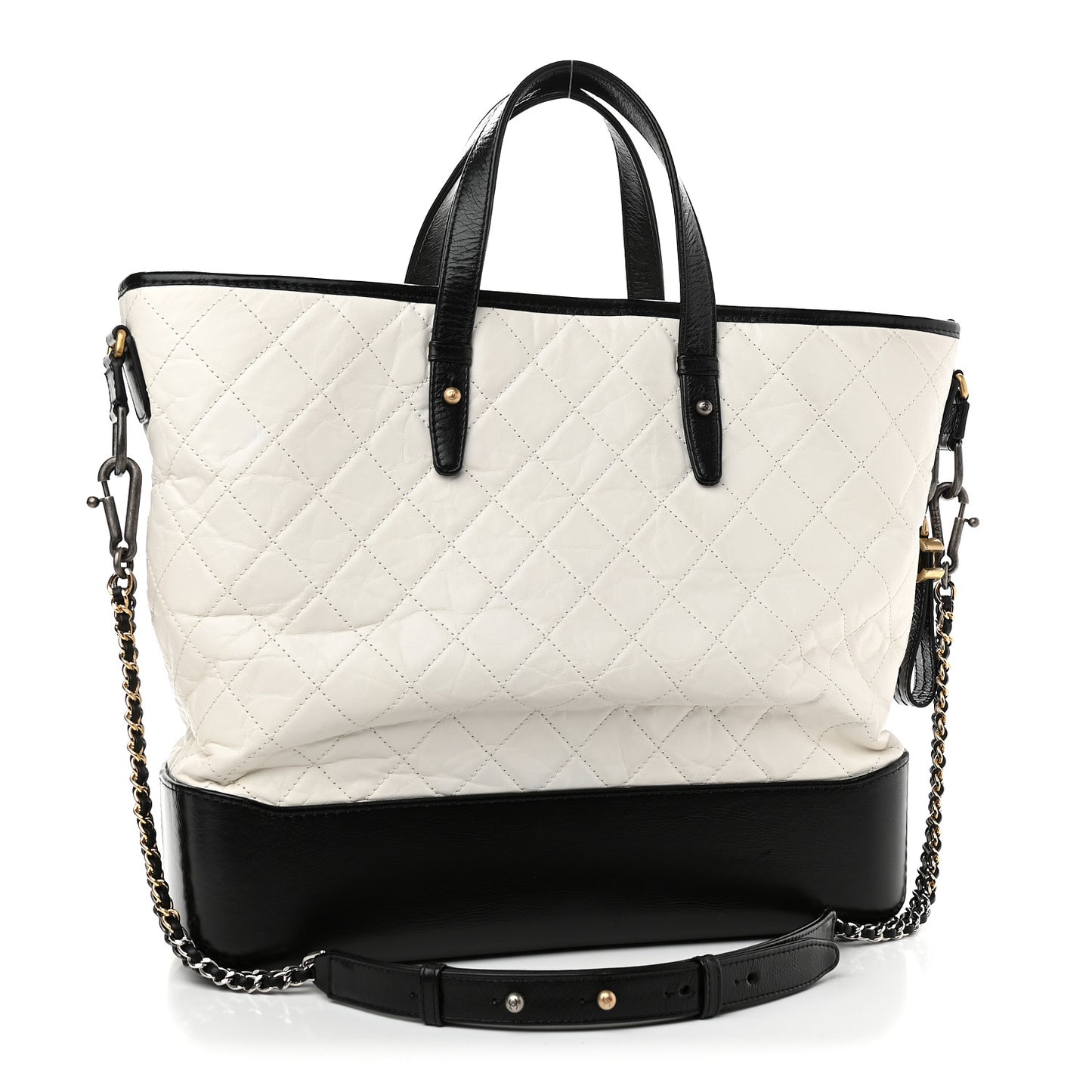 Aged Calfskin Quilted Large Gabrielle Shopping Tote White Black