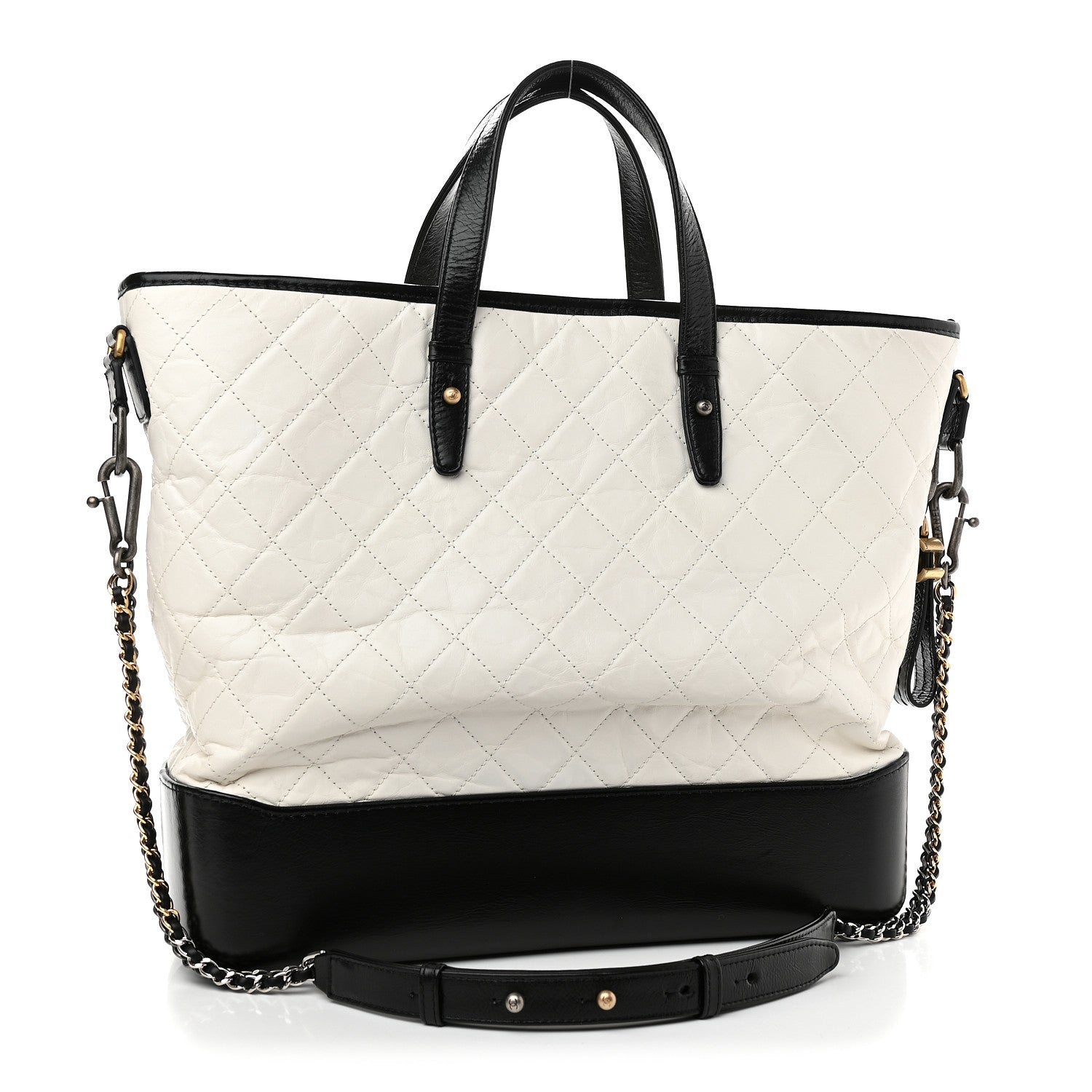 Chanel Aged Calfskin Quilted Large Gabrielle Shopping Tote White Black 3 of 9