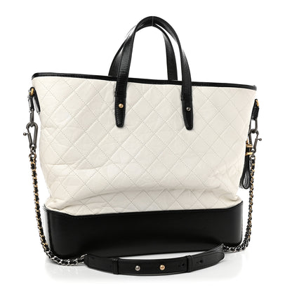Chanel Aged Calfskin Quilted Large Gabrielle Shopping Tote White Black 3 of 9