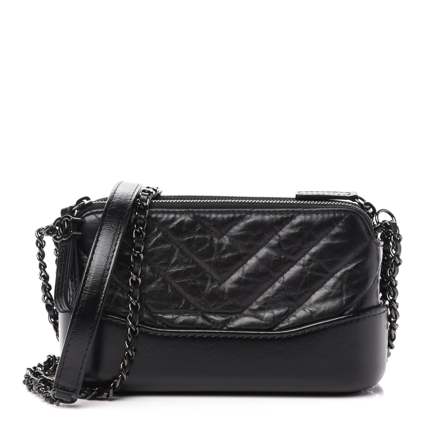 Aged Calfskin Chevron Quilted Small Gabrielle Clutch With Chain So Black