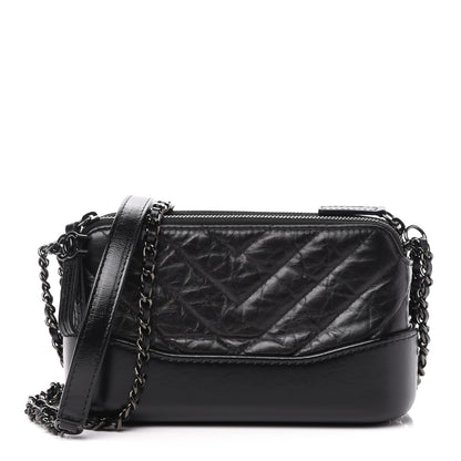 Chanel Aged Calfskin Chevron Quilted Small Gabrielle Clutch With Chain So Black 1 of 12