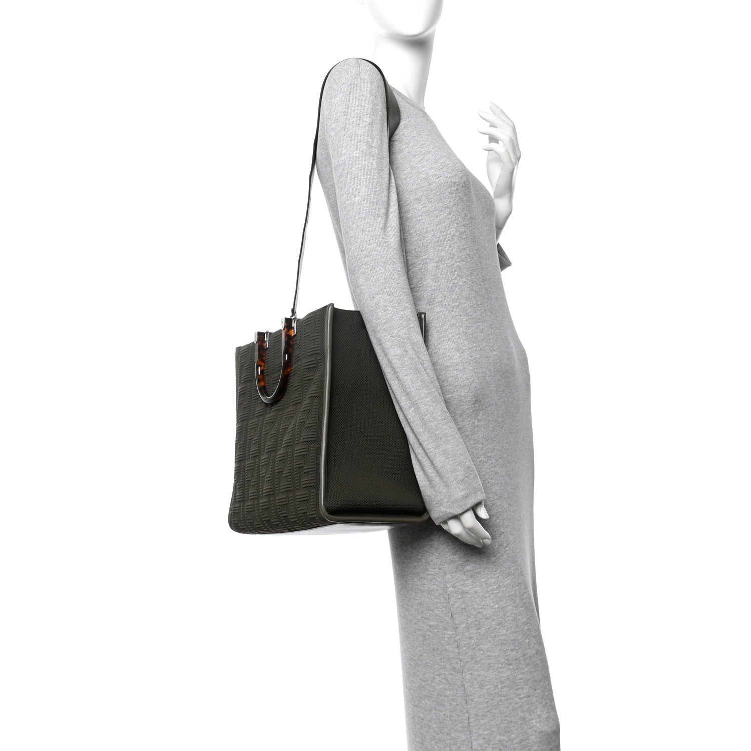 Fendi Technical Fabric Plexiglass FF Medium Fendi Sunshine Shopper Tote Wood 2 of 14