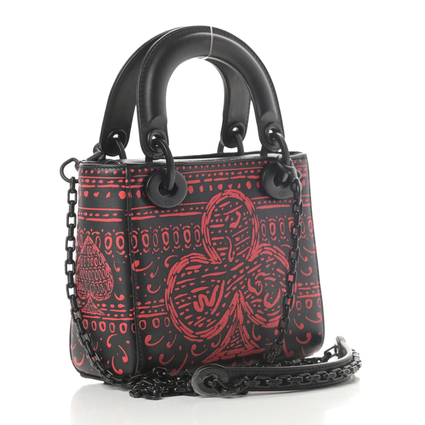 Smooth Calfskin Painted Mini Heart Clover Lady Dior Black Red