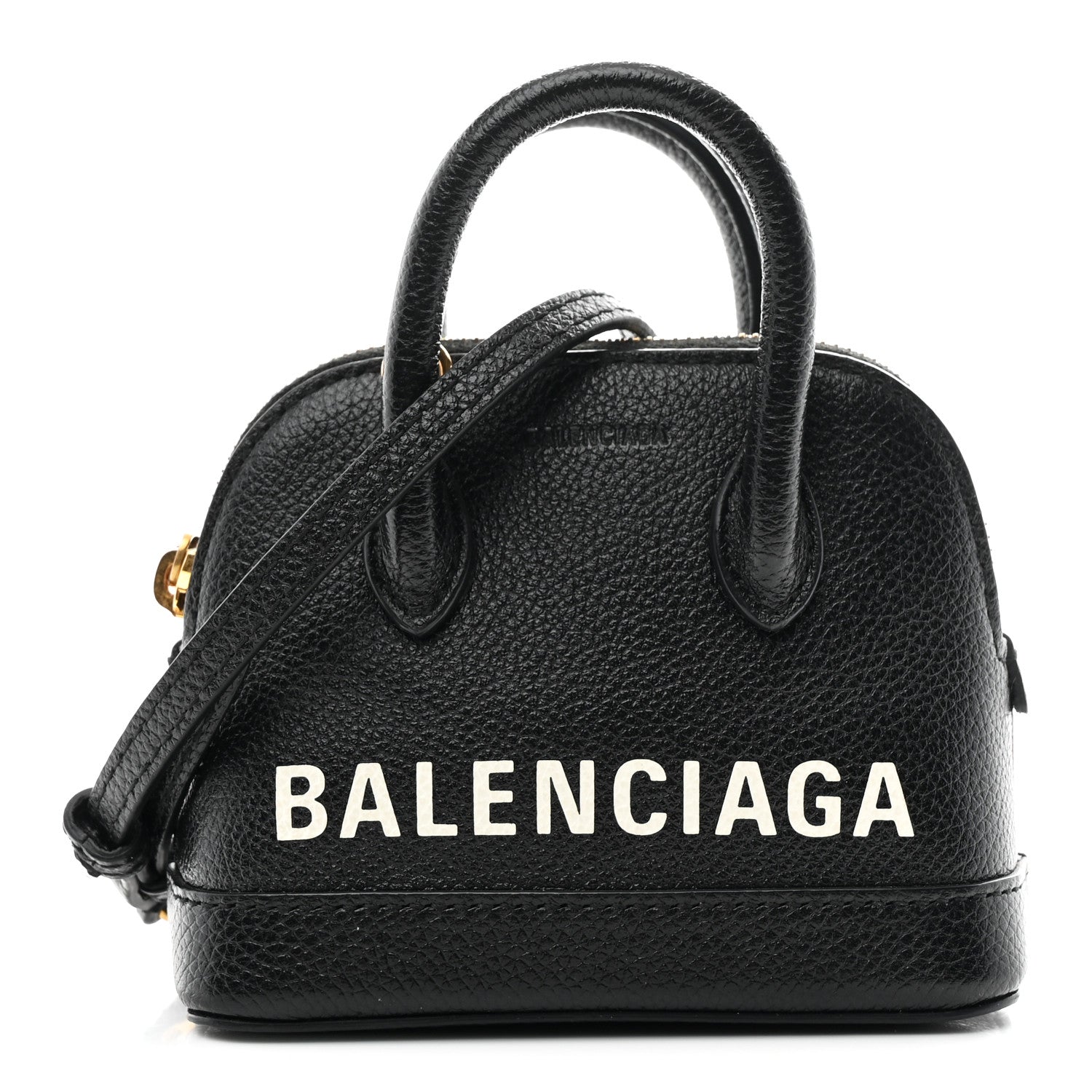 Balenciaga Grained Calfskin Logo Mini Ville Top Handle Bag Black White 1 of 10