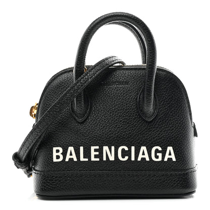 Balenciaga Grained Calfskin Logo Mini Ville Top Handle Bag Black White 1 of 10