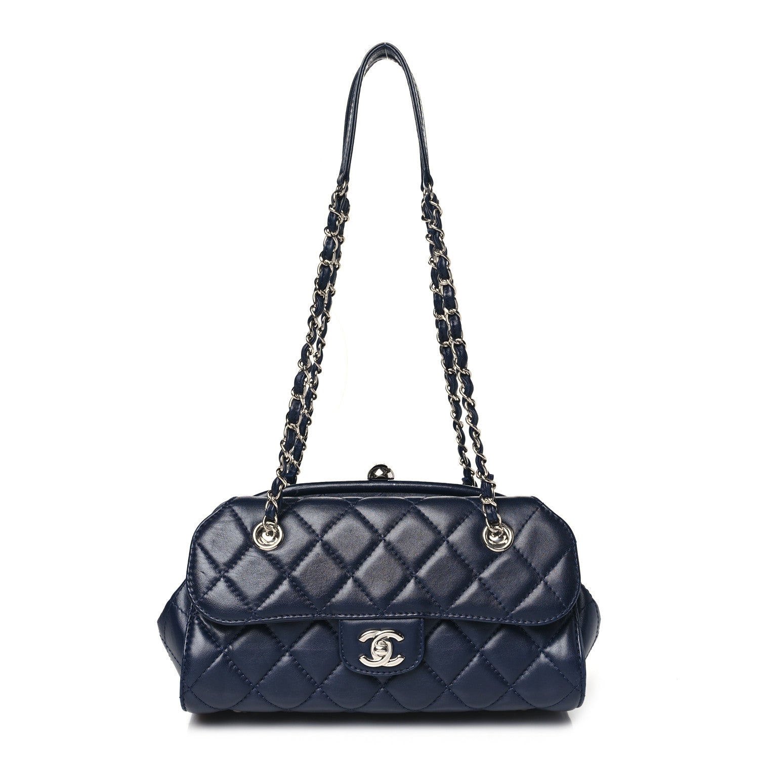 Chanel Calfskin Quilted Kisslock Frame Chain Bag Navy 1 of 10