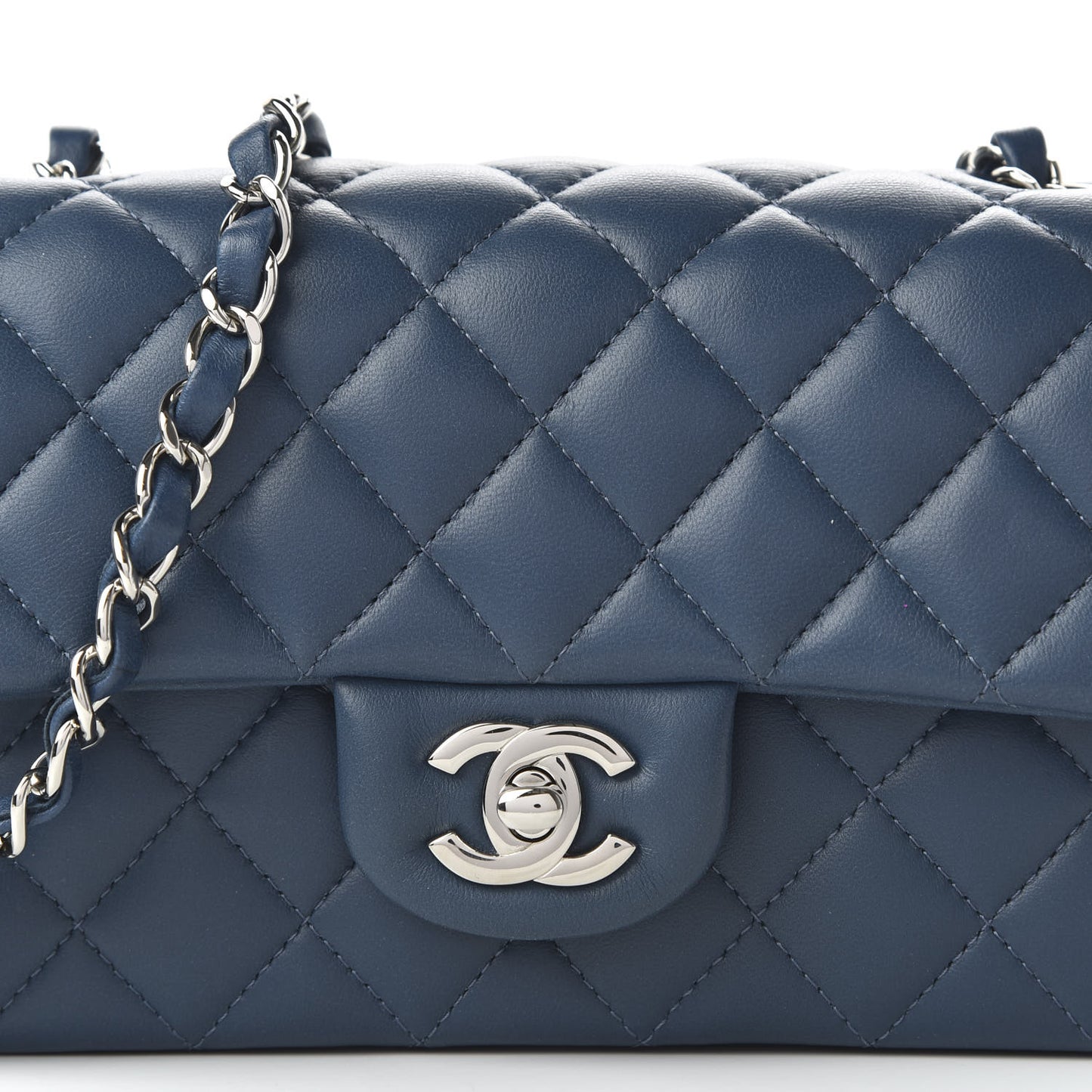 Lambskin Quilted Mini Rectangular Flap Dark Blue