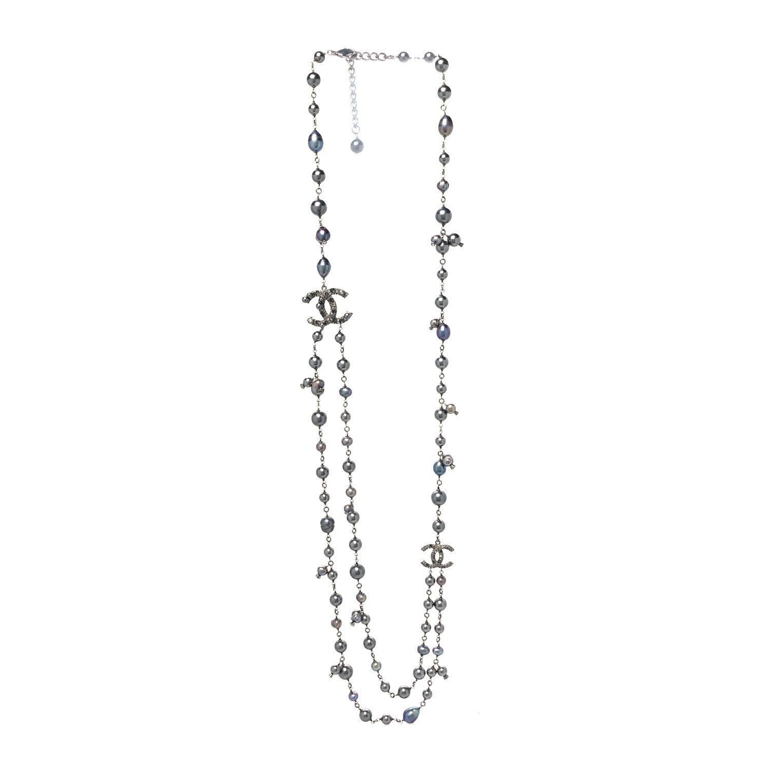 Chanel Ruthenium Crystal Pearl CC Necklace Grey 3 of 5
