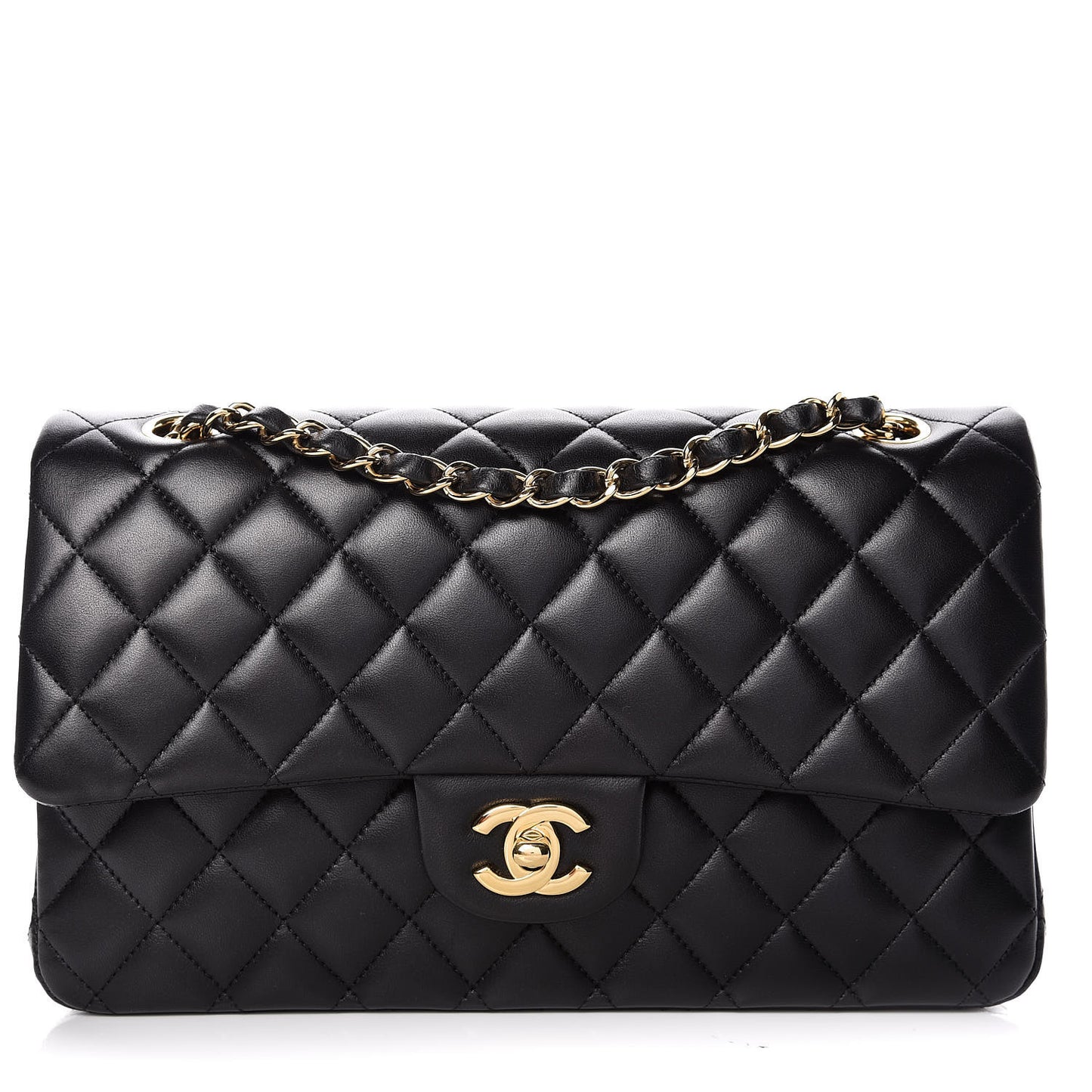 Lambskin Quilted Medium Double Flap Black