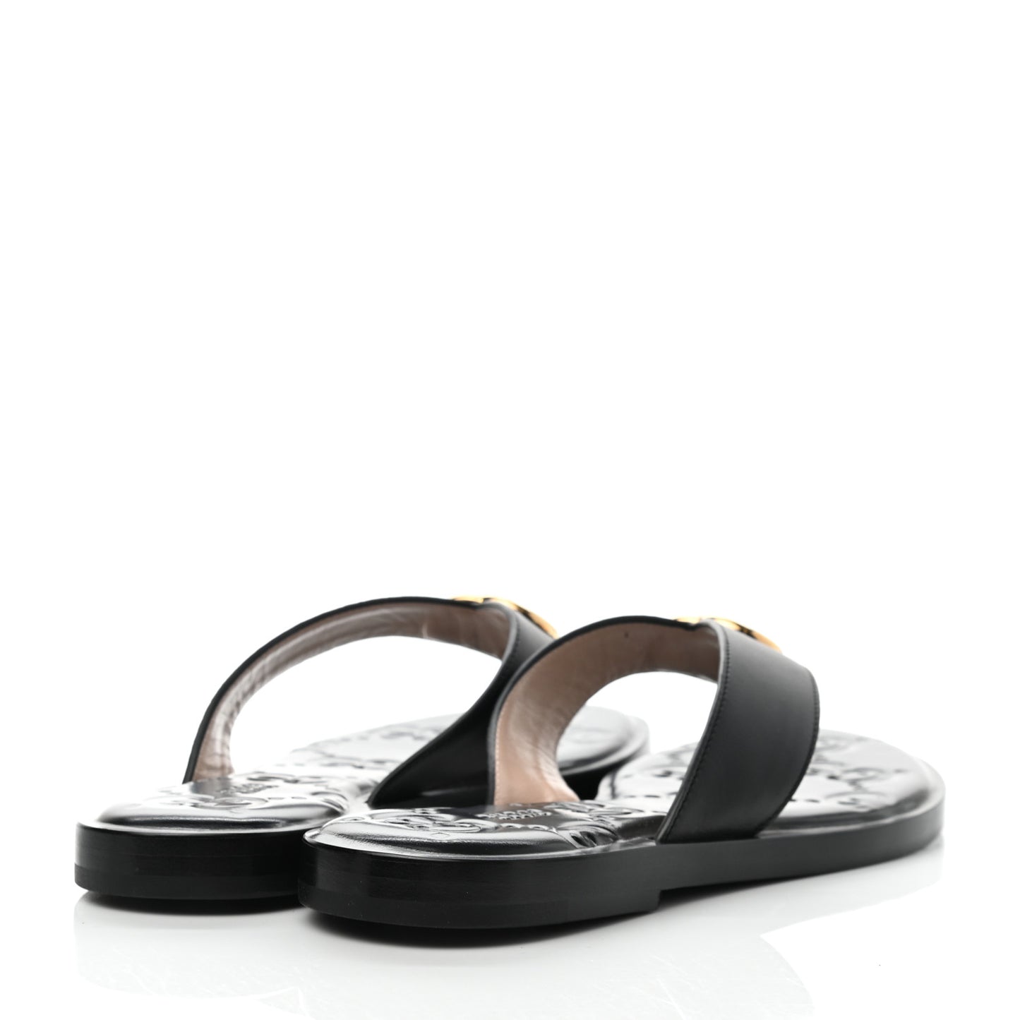 Lifford Calfskin GG Monogram Embossed Interlocking G 5mm Thong Sandals 38.5 Black