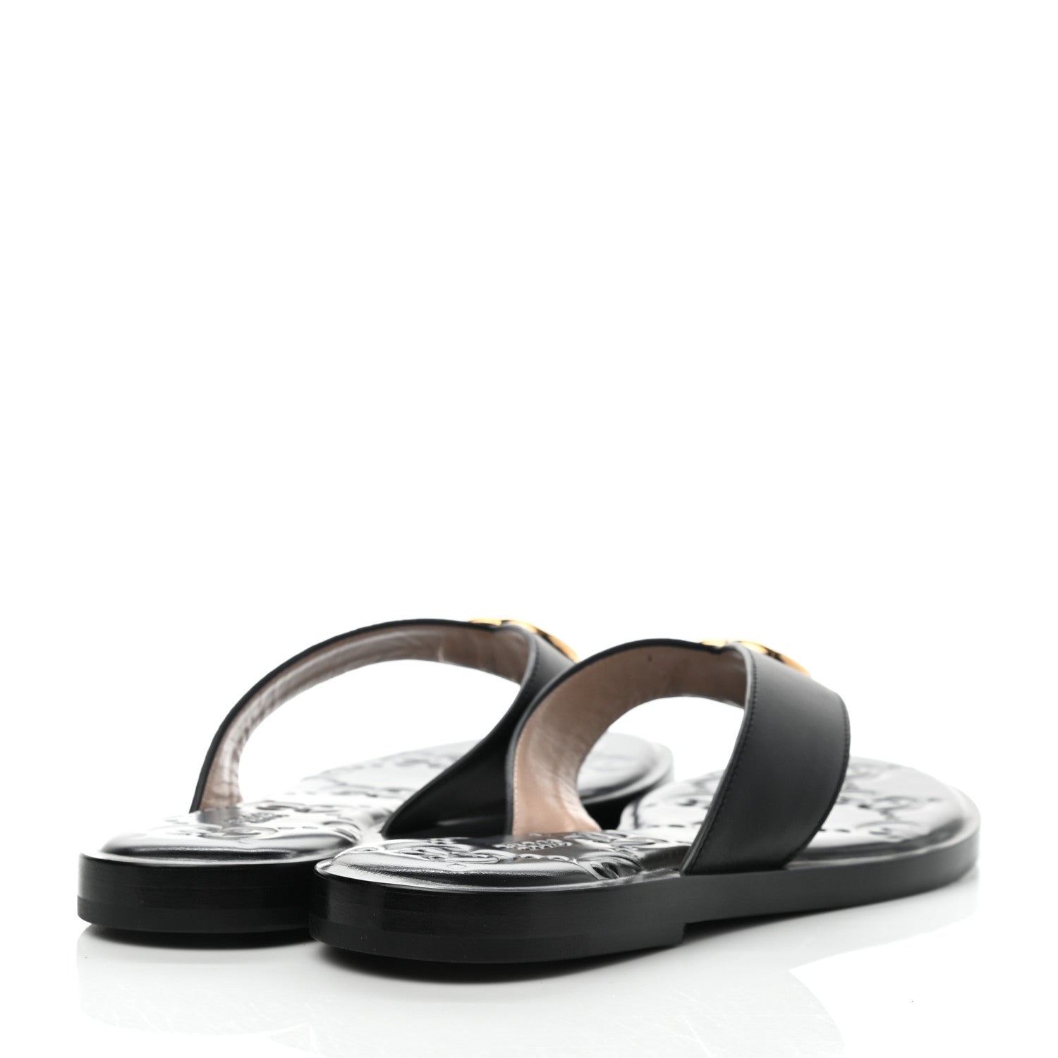 Gucci Lifford Calfskin GG Monogram Embossed Interlocking G 5mm Thong Sandals 38.5 Black 4 of 7