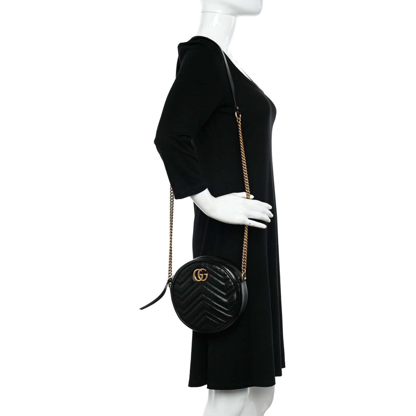 Azalea Calfskin Matelasse Heart Mini GG Marmont Round Shoulder Bag Black