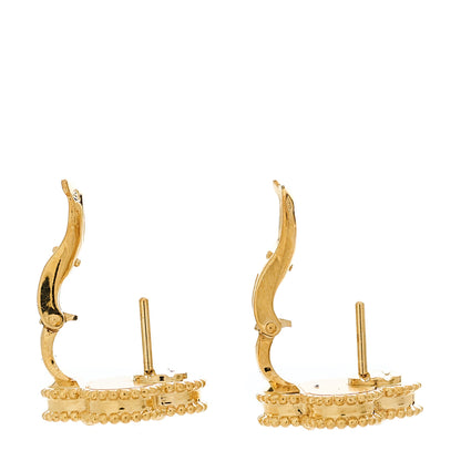 Van Cleef & Arpels 18K Yellow Gold Guilloche Vintage Alhambra Earrings 3 of 5
