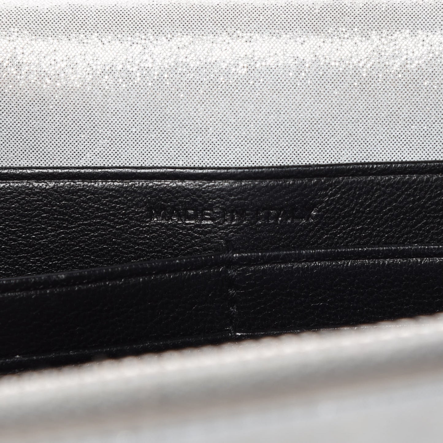 Metallic Fabric Monogram Envelope Chain Wallet Silver