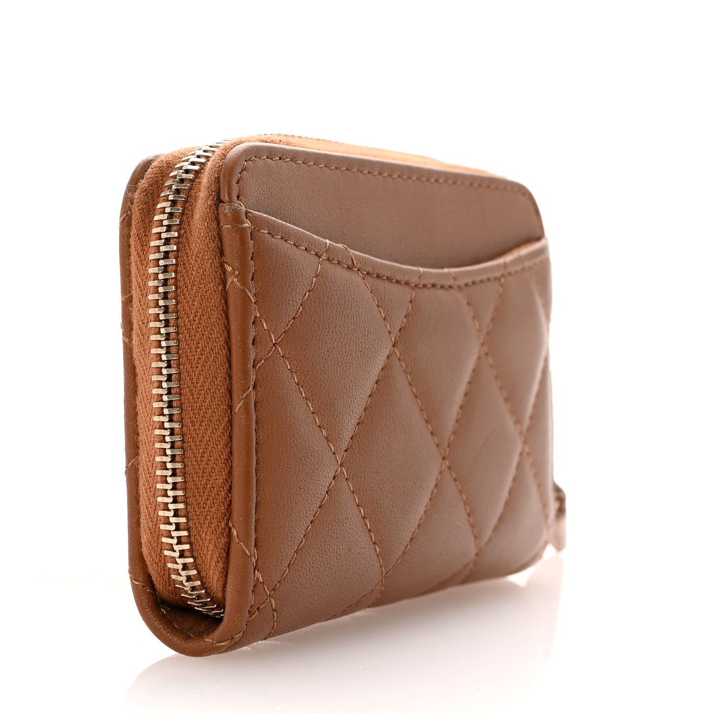 Lambskin Quilted Zip Around Coin Purse Wallet Brown