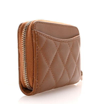 Chanel Lambskin Quilted Zip Around Coin Purse Wallet Brown 3 of 7