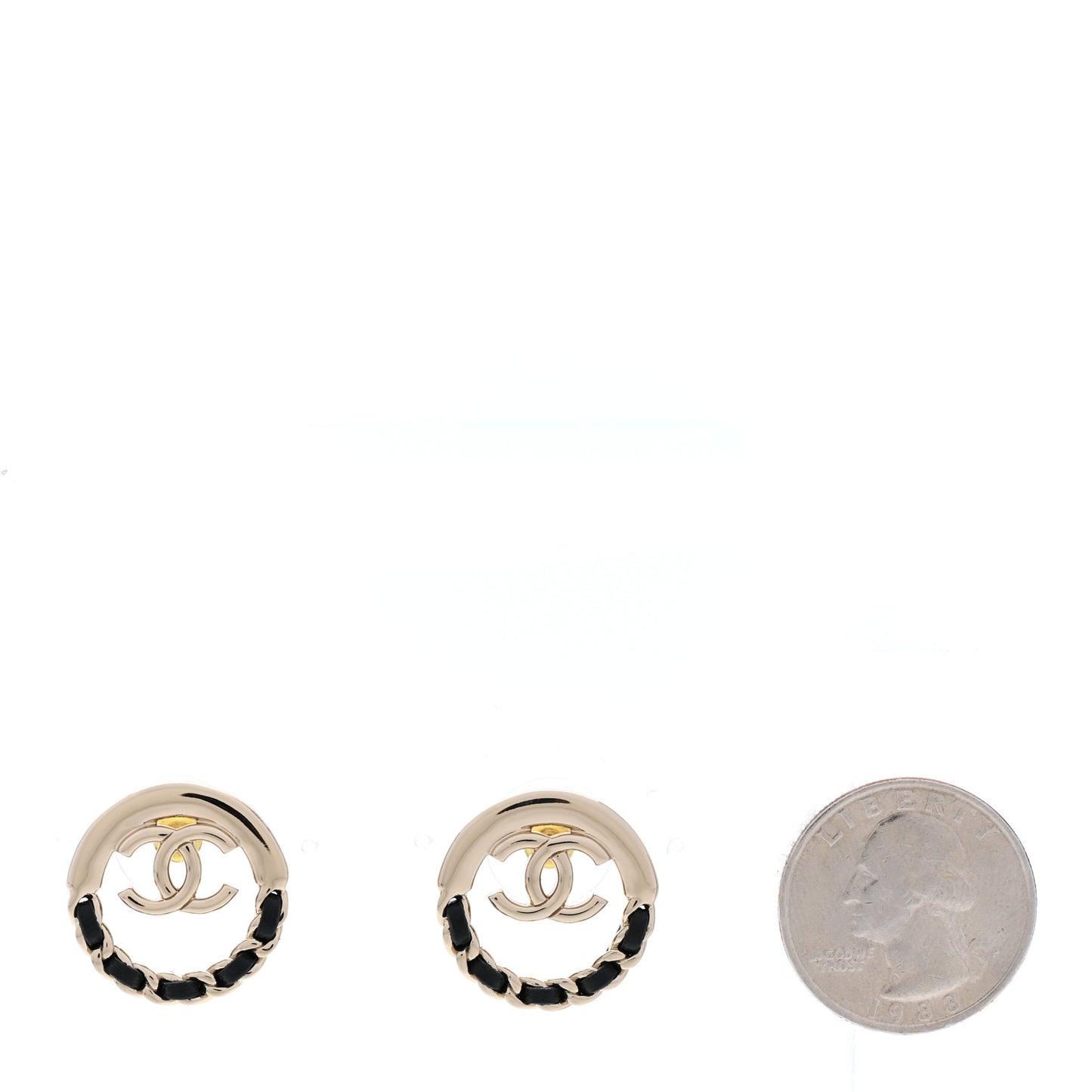 Lambskin Chain CC Round Earrings Gold Black