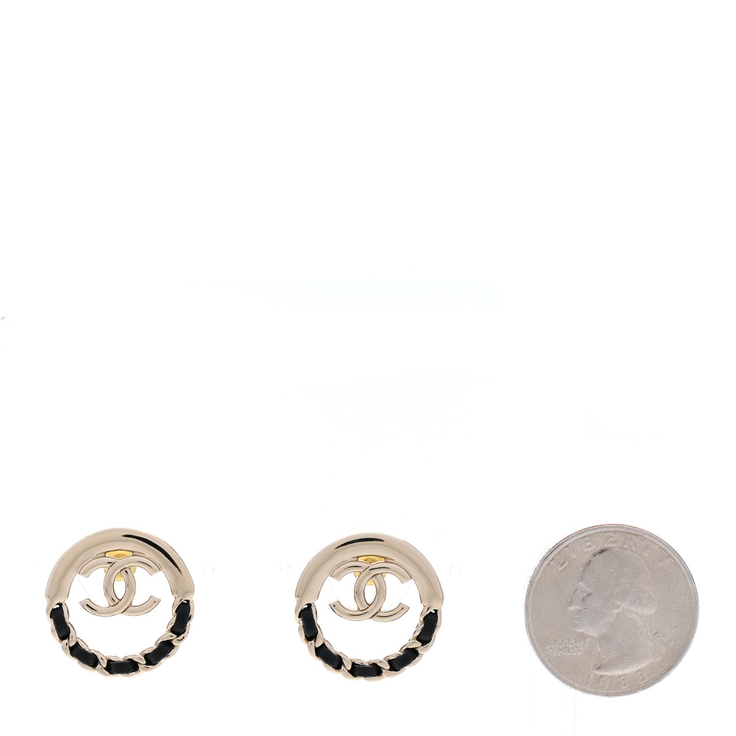 Chanel Lambskin Chain CC Round Earrings Gold Black 2 of 5