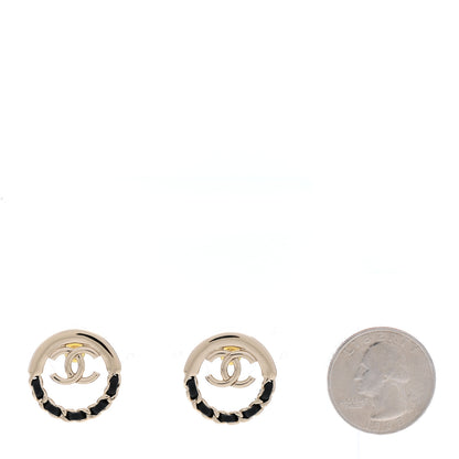 Chanel Lambskin Chain CC Round Earrings Gold Black 2 of 5