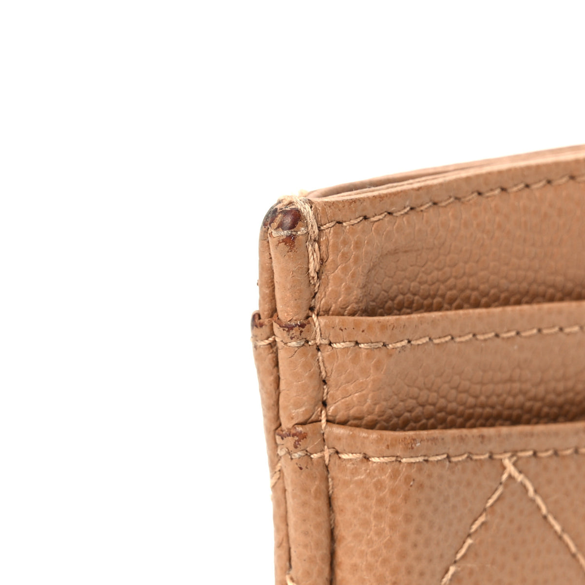 Caviar Quilted Card Holder Dark Beige