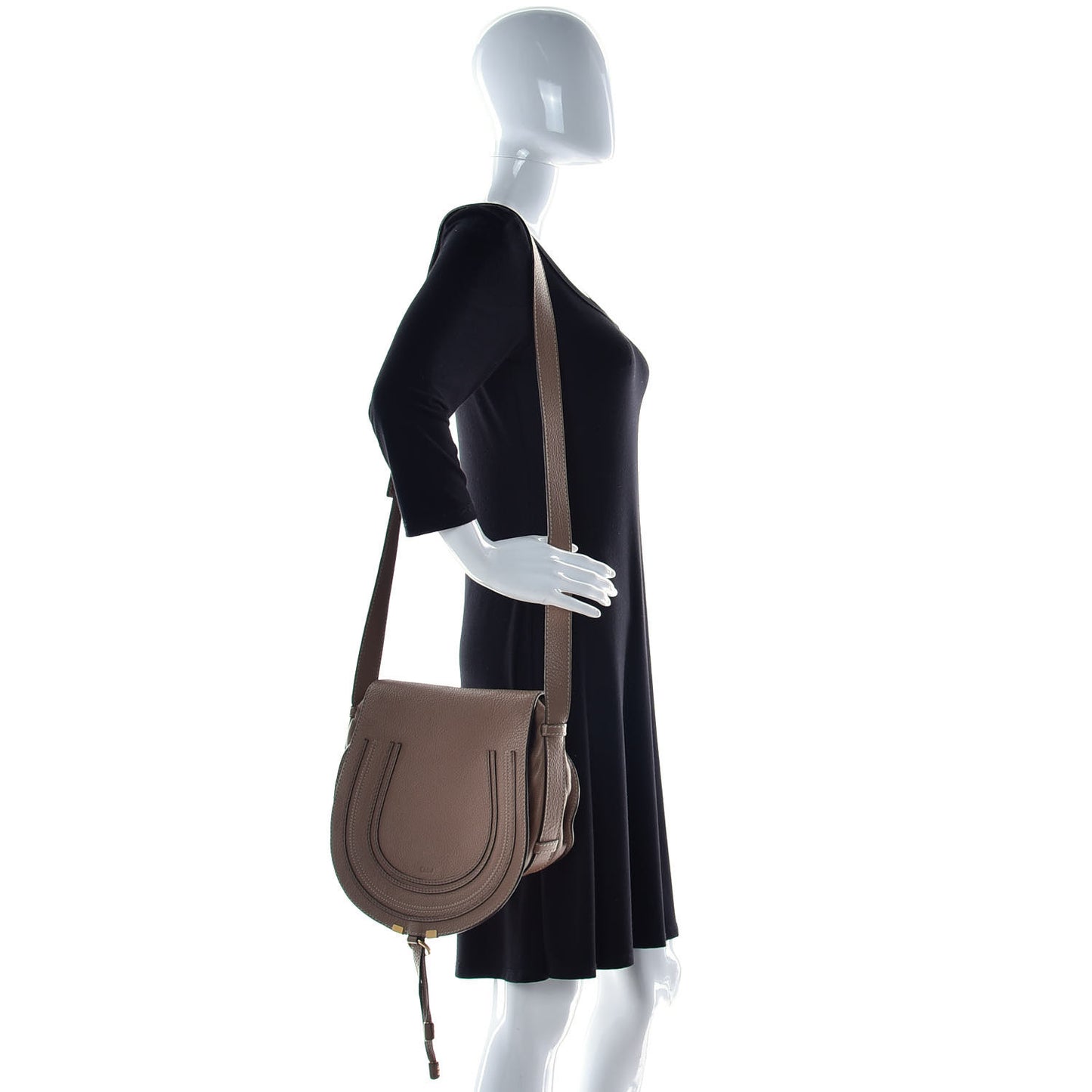 Calfskin Medium Marcie Round Crossbody Bag Nut
