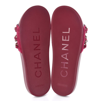 Chanel Satin Chain Flat Sandals 39 Dark Fuchsia 10 of 10