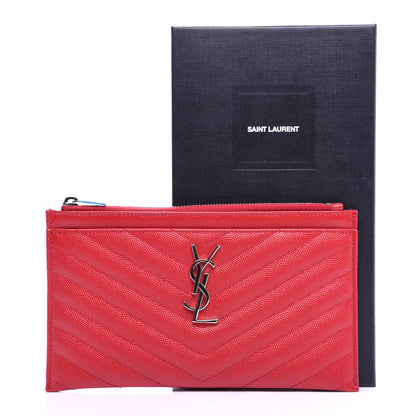 Saint Laurent Grain De Poudre Matelasse Chevron Monogram Bill Pouch Red 8 of 8