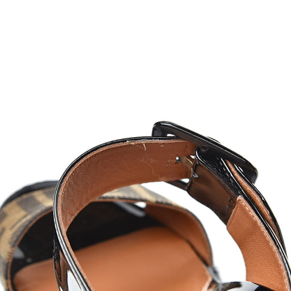 Fendi Patent Fabric FF Wedge Sandals 36 Tobacco Black 9 of 11