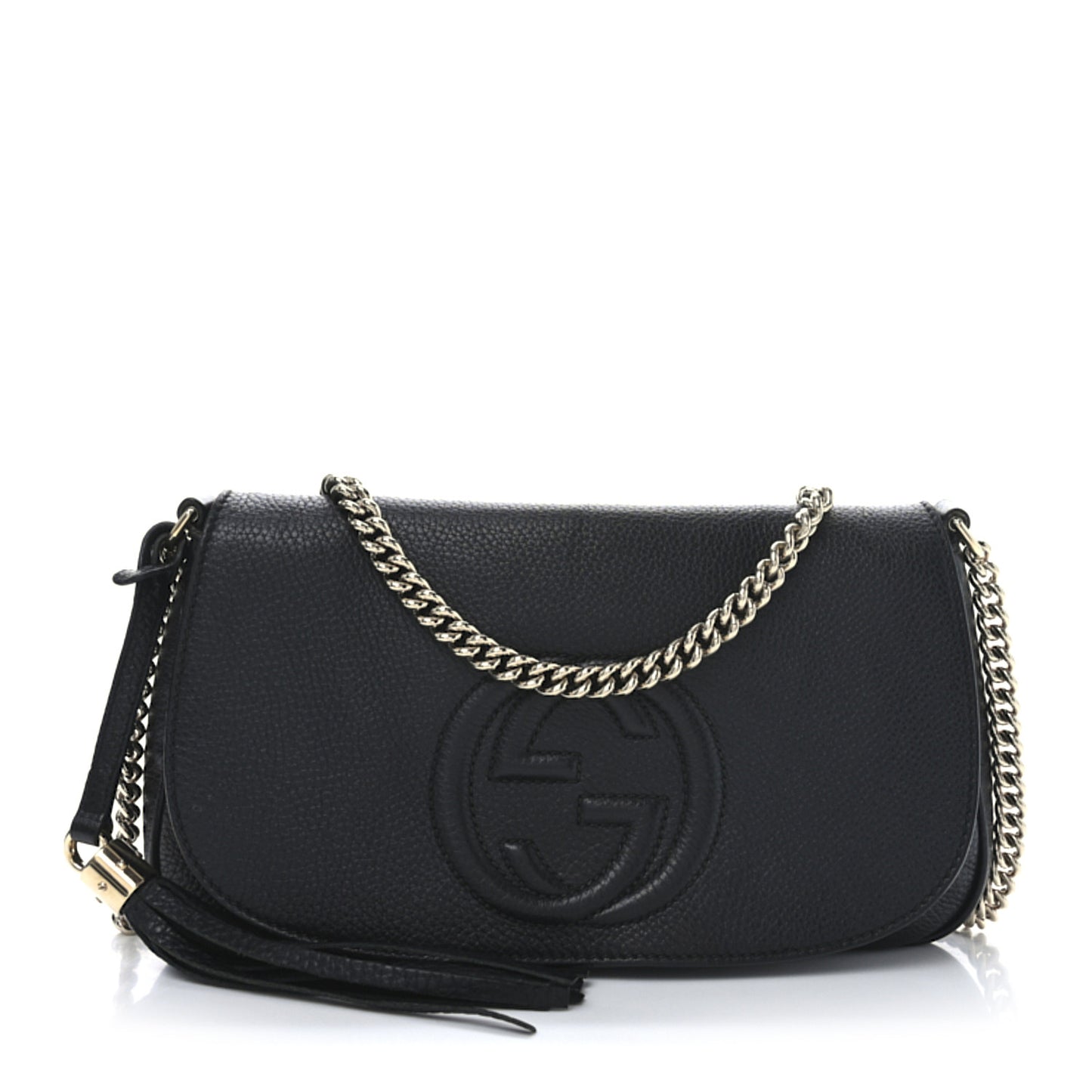 Pebbled Calfskin Medium Soho Flap Crossbody Black