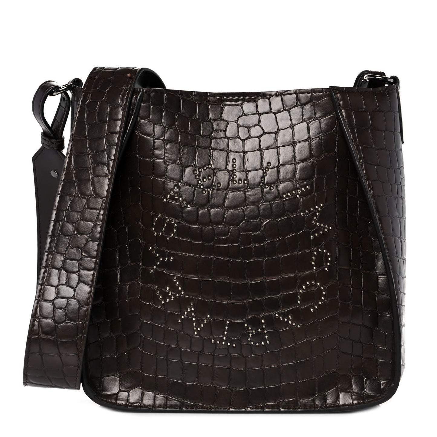 Crocodile Embossed Studded Logo Mini Crossbody Mahogany